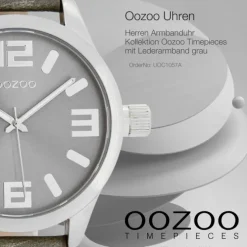 Oozoo Herren Armbanduhr Timepieces Analog Leder grau UOC1057A