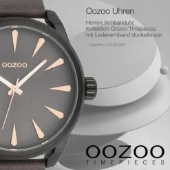 Oozoo Herren Armbanduhr Timepieces Analog Leder dunkelbraun UOC8228A