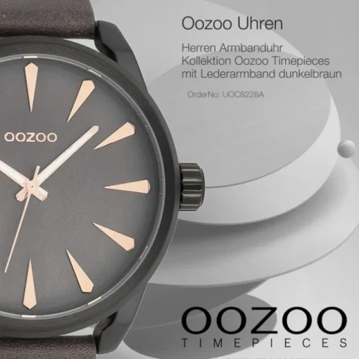 Oozoo Herren Armbanduhr Timepieces Analog Leder dunkelbraun UOC8228A