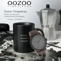 Oozoo Herren Armbanduhr Timepieces Analog Leder dunkelgrau UOC8254A