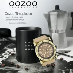 Oozoo Herren Armbanduhr Timepieces Analog Leder beige UOC8305A