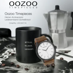Oozoo Herren Armbanduhr Timepieces Analog Leder dunkelbraun UOC9011A