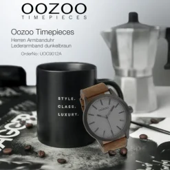 Oozoo Herren Armbanduhr Timepieces Analog Leder dunkelbraun UOC9012A
