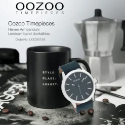 Oozoo Herren Armbanduhr Timepieces Analog Leder dunkelblau UOC9013A