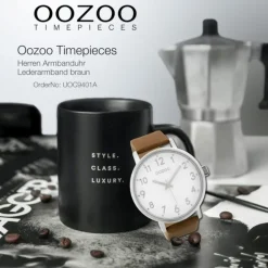 Oozoo Herren Armbanduhr Timepieces Analog Leder braun UOC9401A