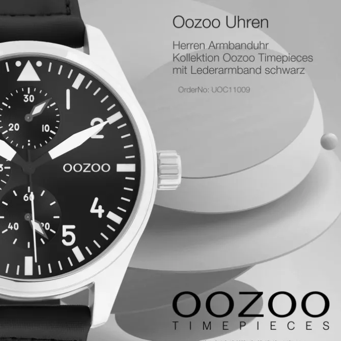 Oozoo Herren Armbanduhr Timepieces C11009 Analog Leder schwarz UOC11009