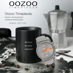 Oozoo Herren Armbanduhr Timepieces Analog Leder grau UOC11225
