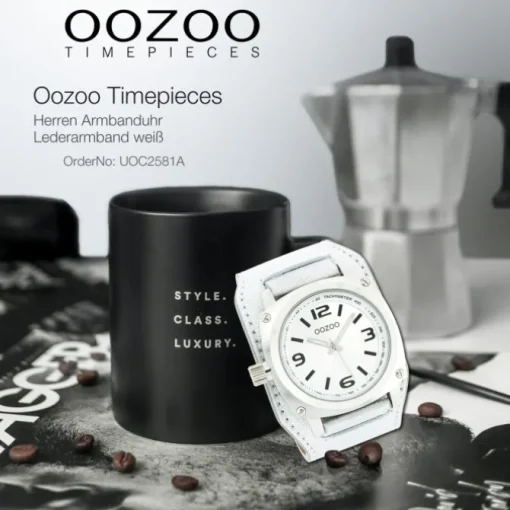 Oozoo Herren Armbanduhr Timepieces Analog Leder weiß UOC2581A