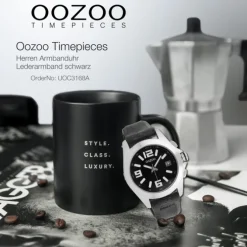 Oozoo Herren Armbanduhr Timepieces Analog Leder schwarz UOC3168A