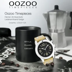 Oozoo Herren Armbanduhr Timepieces Analog Leder beige UOC6112A