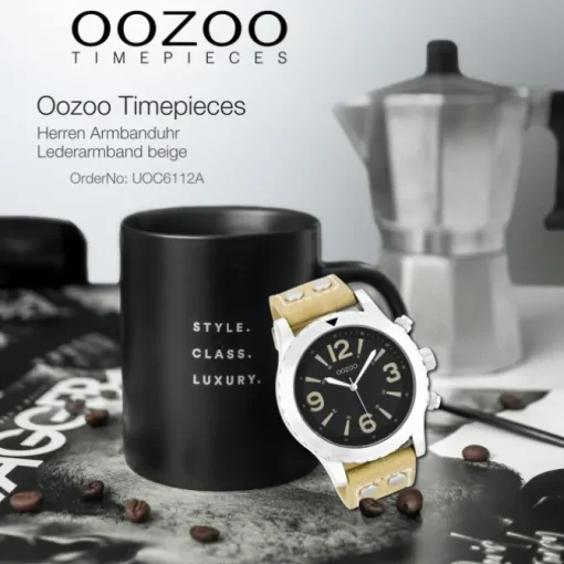 Oozoo Herren Armbanduhr Timepieces Analog Leder beige UOC6112A