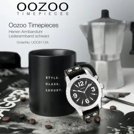 Oozoo Herren Armbanduhr Timepieces Analog Leder schwarz UOC6113A
