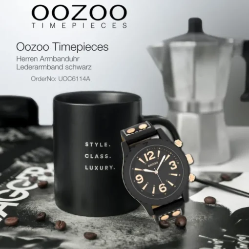 Oozoo Herren Armbanduhr Timepieces Analog Leder schwarz UOC6114A