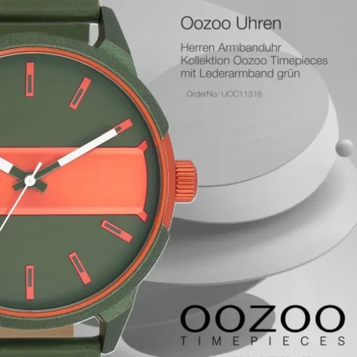 Oozoo Herren Armbanduhr Timepieces Analog Leder grün UOC11318