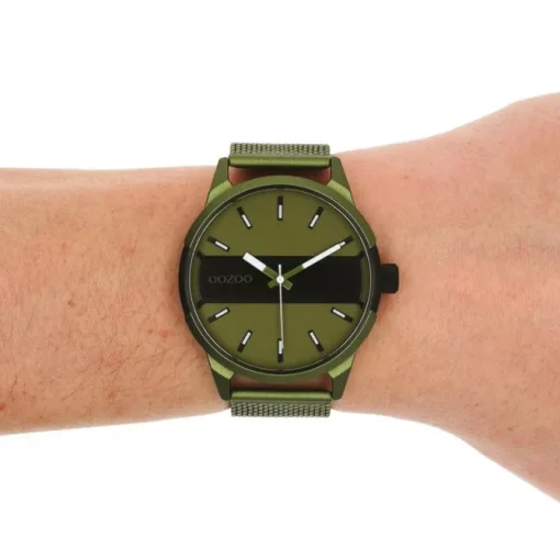 Oozoo Herren Armbanduhr Timepieces Analog Metall Mesh olive grün UOC11107