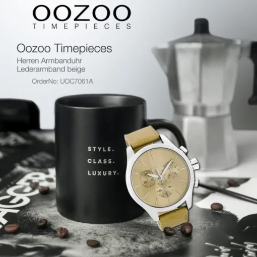 Oozoo Herren Armbanduhr Timepieces Analog Leder beige UOC7061A