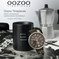 Oozoo Herren Armbanduhr Timepieces Analog Leder dunkelbraun UOC7078A