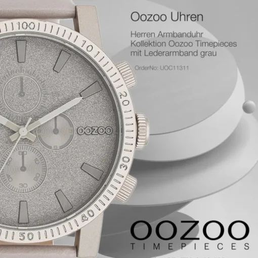 Oozoo Herren Armbanduhr Timepieces Analog Leder grau UOC11311