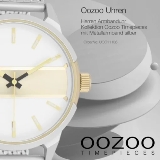 Oozoo Herren Armbanduhr Timepieces Analog Metall Mesh silber UOC11106