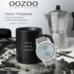 Oozoo Herren Armbanduhr Timepieces Analog Leder graublau UOC1010A