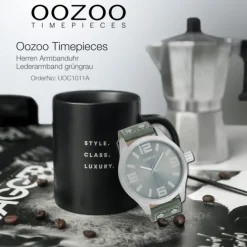 Oozoo Herren Armbanduhr Timepieces Analog Leder grüngrau UOC1011A