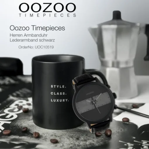 Oozoo Herren Armbanduhr Timepieces Lederband schwarz grau UOC10519