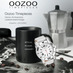 Oozoo Herren Armbanduhr Timepieces Analog Leder beige weiß UOC2586A