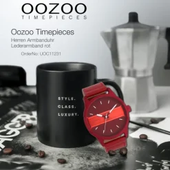 Oozoo Herren Armbanduhr Timepieces Analog Leder rot UOC11231