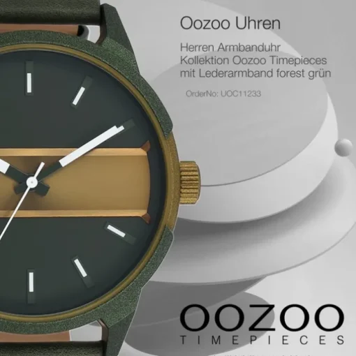 Oozoo Herren Armbanduhr Timepieces Analog Leder forest grün UOC11233