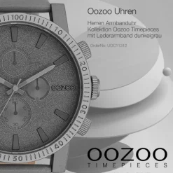 Oozoo Herren Armbanduhr Timepieces Analog Leder dunkelgrau UOC11312
