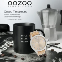 Oozoo Herren Armbanduhr Timepieces Analog Leder beige UOC1005A