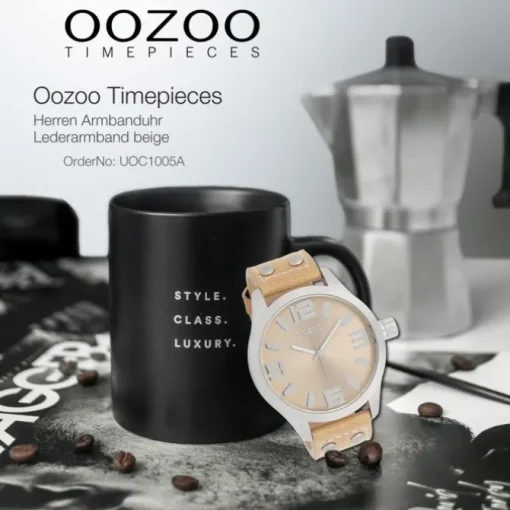 Oozoo Herren Armbanduhr Timepieces Analog Leder beige UOC1005A