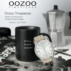 Oozoo Herren Armbanduhr Timepieces Analog Leder beige UOC1006A