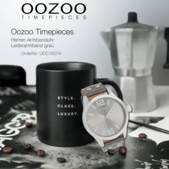 Oozoo Herren Armbanduhr Timepieces Analog Leder grau UOC1007A