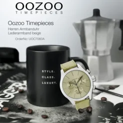Oozoo Herren Armbanduhr Timepieces Analog Leder beige UOC7060A