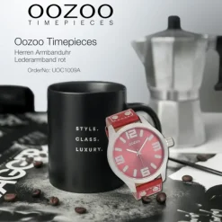 Oozoo Herren Armbanduhr Timepieces Analog Leder rot UOC1009A
