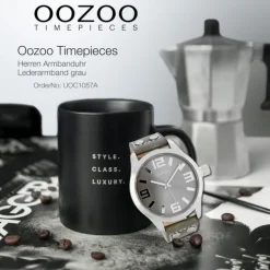Oozoo Herren Armbanduhr Timepieces Analog Leder grau UOC1057A