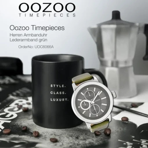 Oozoo Herren Armbanduhr Timepieces Analog Leder grün UOC6066A