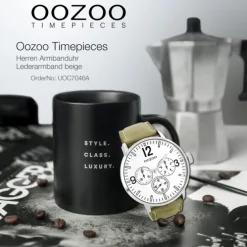 Oozoo Herren Armbanduhr Timepieces Analog Leder beige UOC7046A