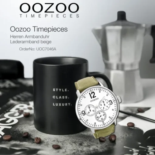Oozoo Herren Armbanduhr Timepieces Analog Leder beige UOC7046A