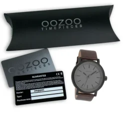 Oozoo Herren Armbanduhr Timepieces Analog Leder dunkelgrau UOC8254A