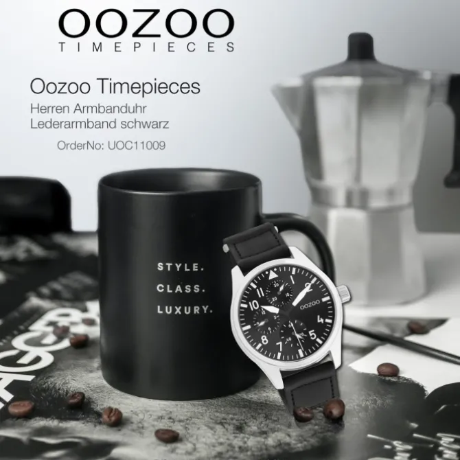 Oozoo Herren Armbanduhr Timepieces C11009 Analog Leder schwarz UOC11009