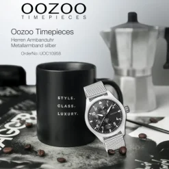 Oozoo Herren Armbanduhr Timepieces C10958 Analog Metall Mesh silber UOC10958