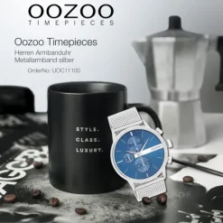 Oozoo Herren Armbanduhr Timepieces Analog Metall Mesh silber UOC11100