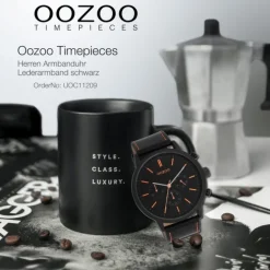 Oozoo Herren Armbanduhr Timepieces Analog Leder schwarz UOC11209