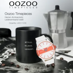 Oozoo Herren Armbanduhr Timepieces Analog Leder weiß UOC11316