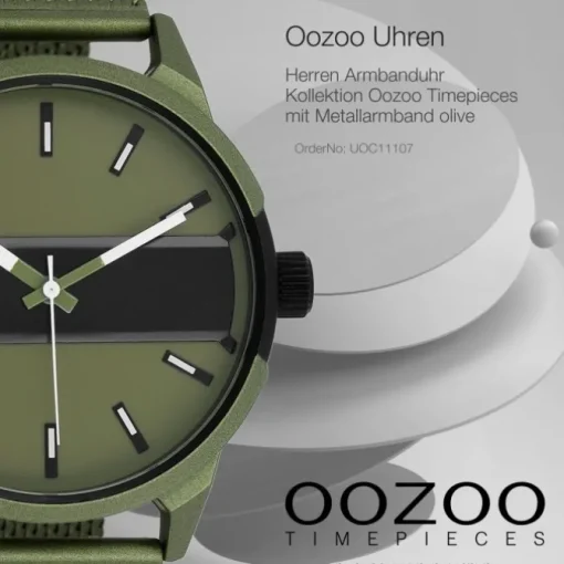 Oozoo Herren Armbanduhr Timepieces Analog Metall Mesh olive grün UOC11107