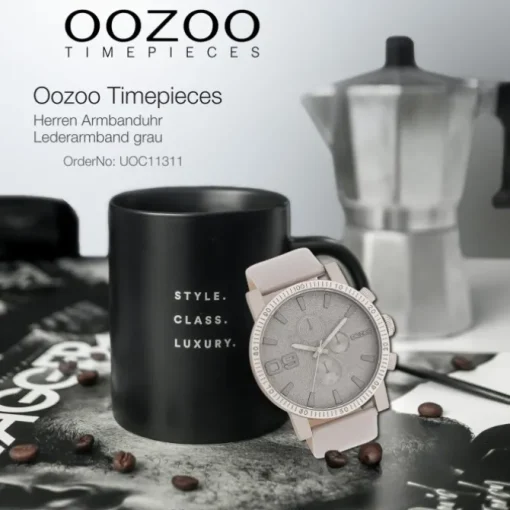 Oozoo Herren Armbanduhr Timepieces Analog Leder grau UOC11311