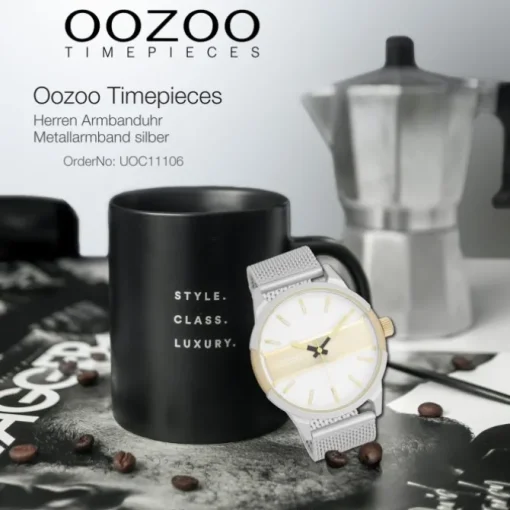 Oozoo Herren Armbanduhr Timepieces Analog Metall Mesh silber UOC11106