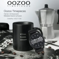 Oozoo Herren Armbanduhr Timepieces Analog Metall Mesh schwarz UOC11109